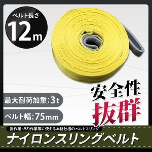 画像: ナイロンスリングベルト 耐荷重3.0t×12m 1本 / 玉掛け 吊上げ ロープ 牽引