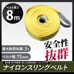 画像: ナイロンスリングベルト 耐荷重3.0t×8m 1本 / 玉掛け 吊上げ ロープ 牽引